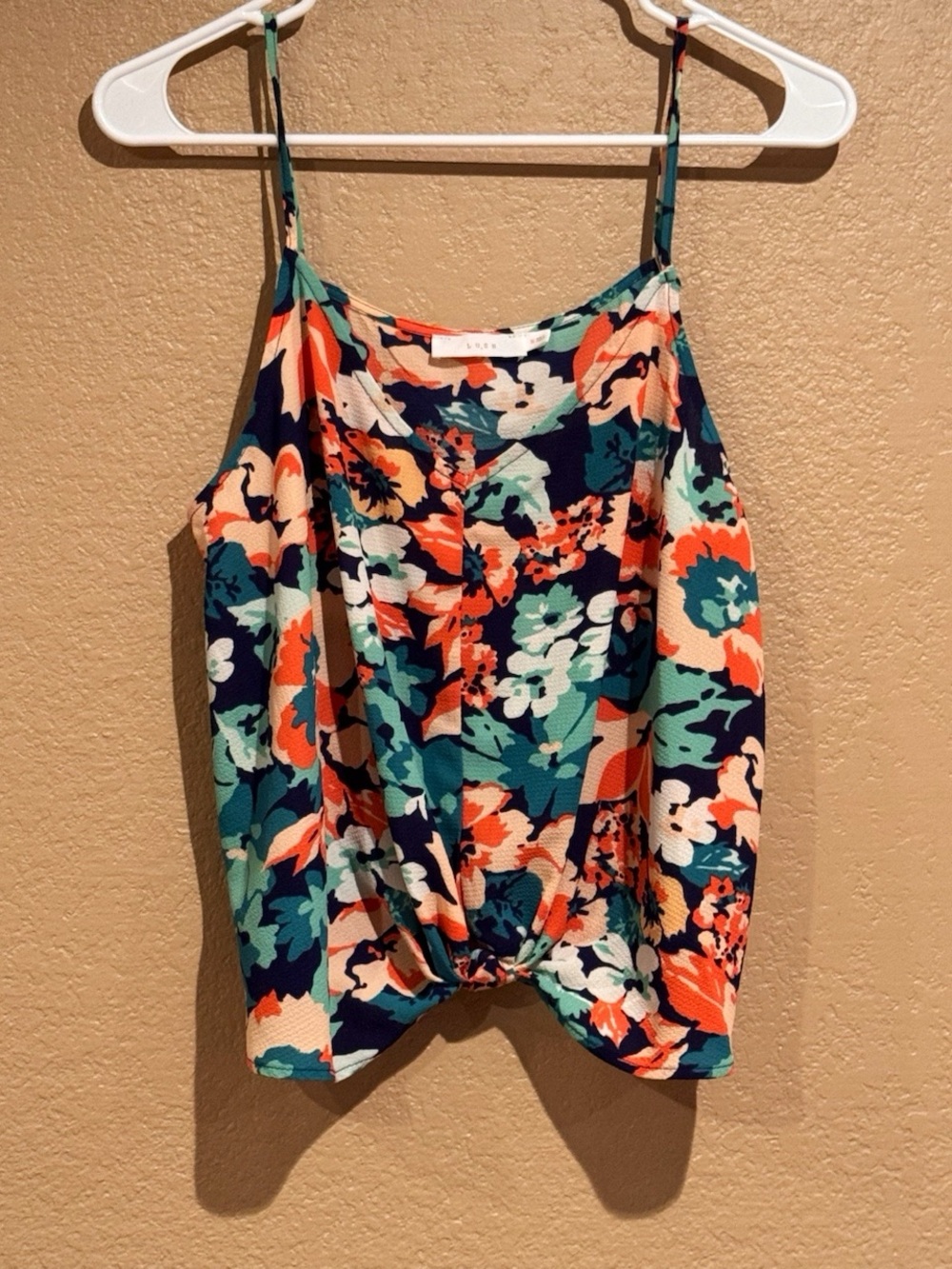 LUSH Floral Twist-knot Front Camisole - Vibrant Navy, Coral & Teal Size Medium